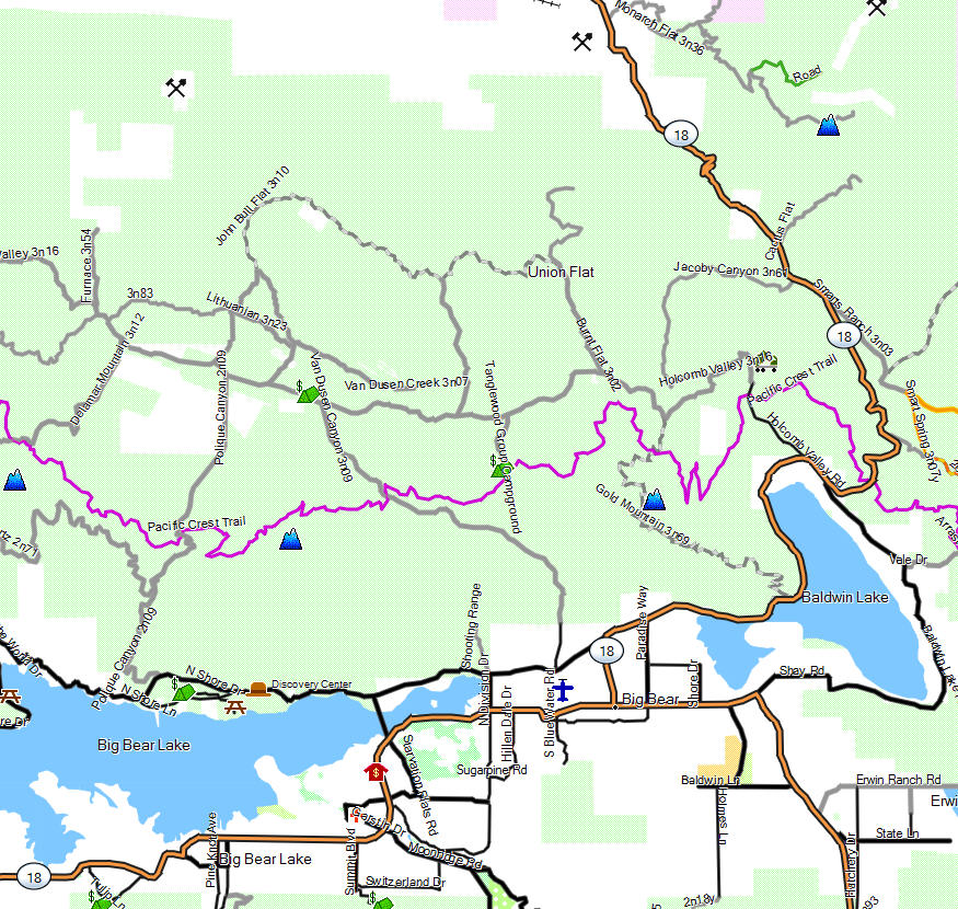San Bernardino NF, Big Bear California Trail Map