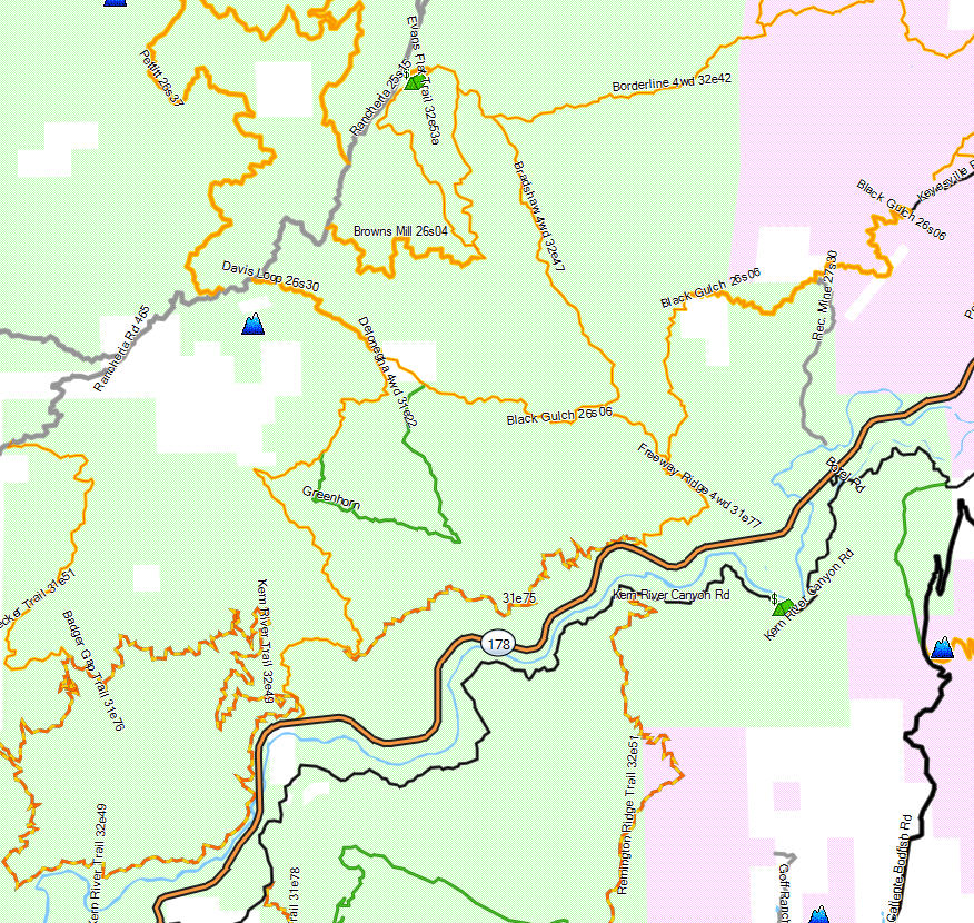 Sequoia NF, Lower Kern River California Trail Map