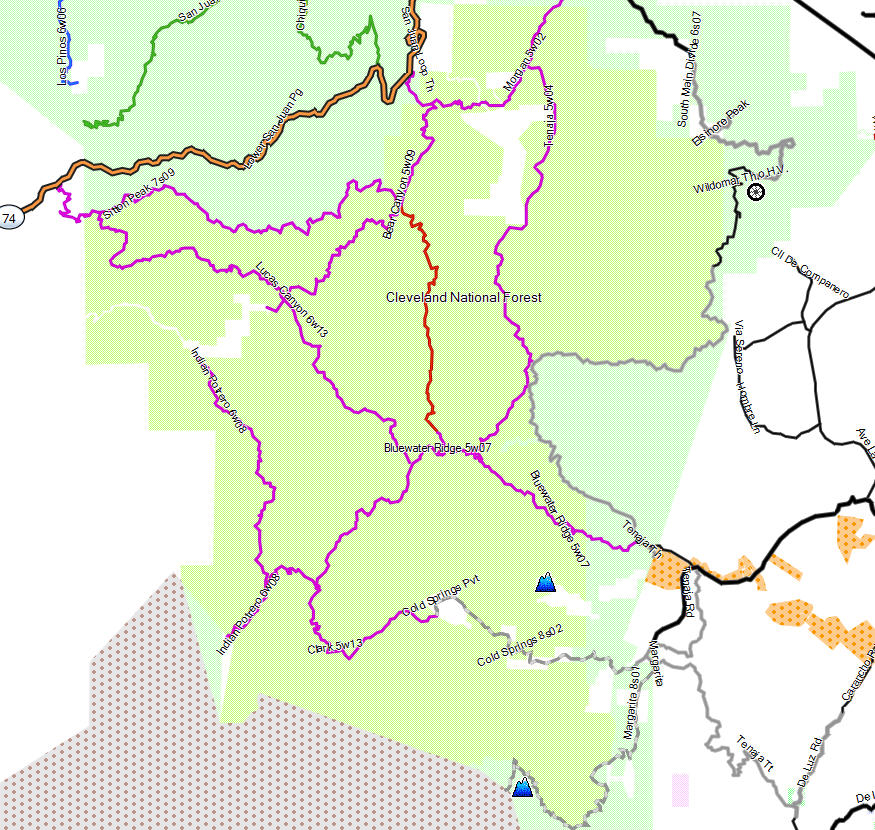San Mateo Canyon Wilderness California Trail Map