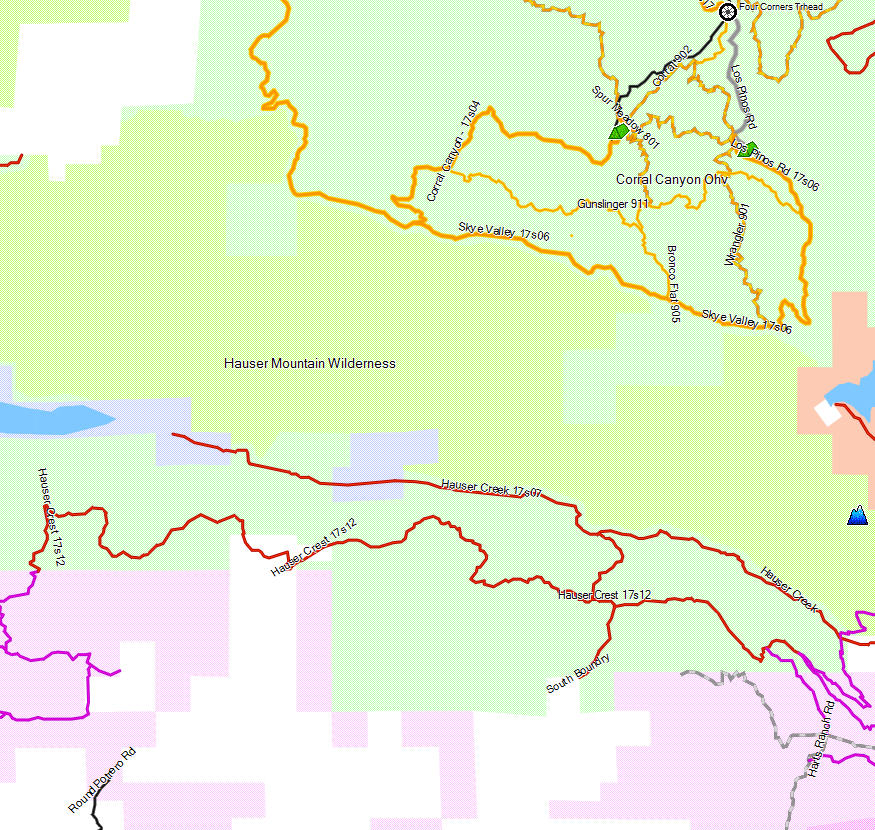 Hauser Mountain Wilderness California Trail Map