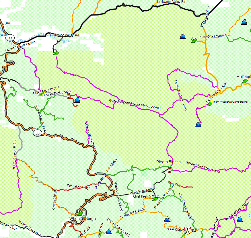 Sespe Wilderness - California Trail Map