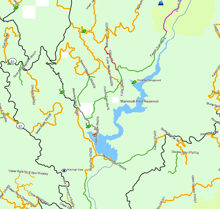 Sierra National Forest North - SierraNationalForestMammothPoolReservoirMap 
